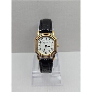 Ecclissi 80195 Womens Gold Tone Cushion Watch Black Leather New Battery Quartz